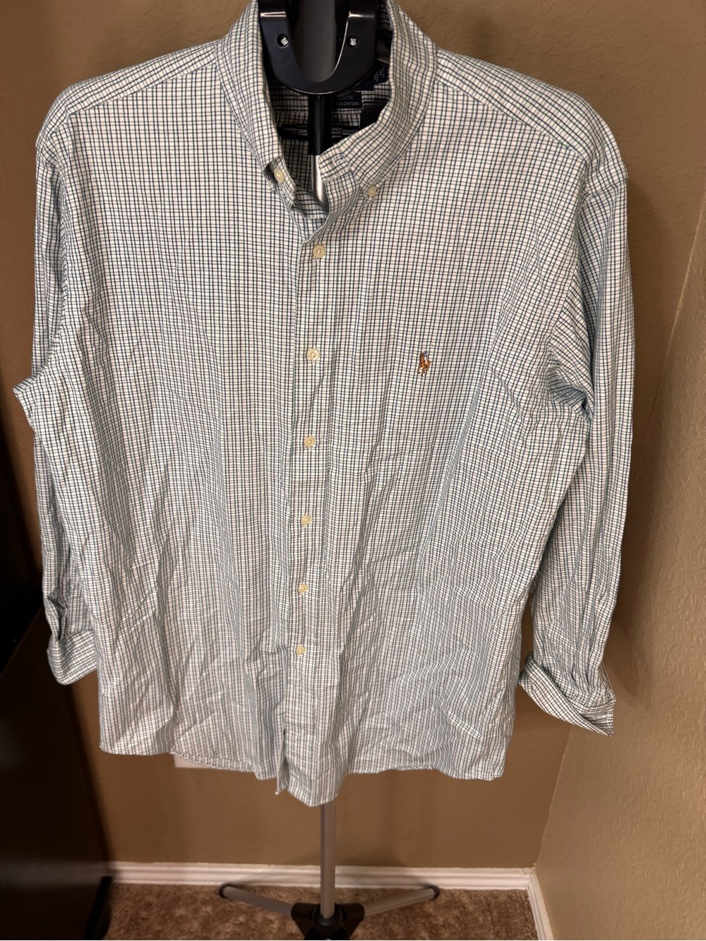 Polo by Ralph Lauren Vintage  Light Green and White Checked Button-Down Shirt